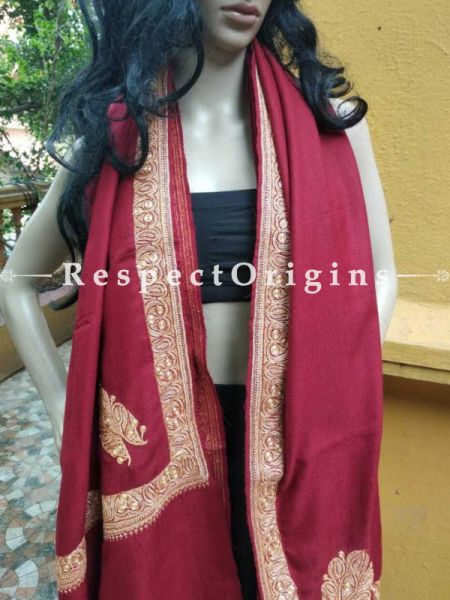 Buy Bridal Tilla Silver Embroidery Kashmiri Ladies Pashmina Shawl, 80x36 in At RespectOriigns.com