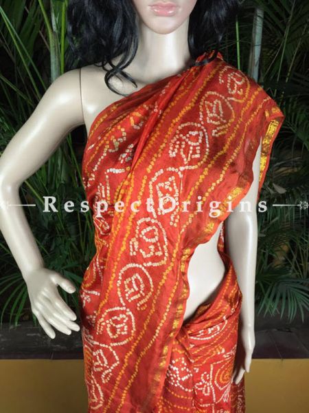 Buy Bandhani orange Silk Saree; com