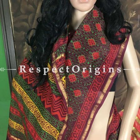 Buy Chanderi Sarees, Handcrafted, Chanderi Green & Red Silk Sarees; com