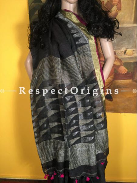Buy Handloom Linen Saree; Black Zari Border; u602075863_New_db.com
