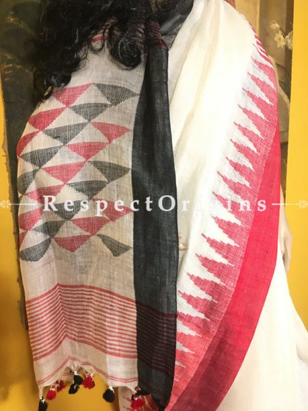 Buy Handloom Linen Saree; White Red Black Temple Border; u602075863_New_db.com