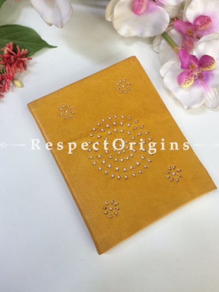 Buy Yellow Hand Punched Floral Rajasthani Leather Diary At u602075863_New_db.com