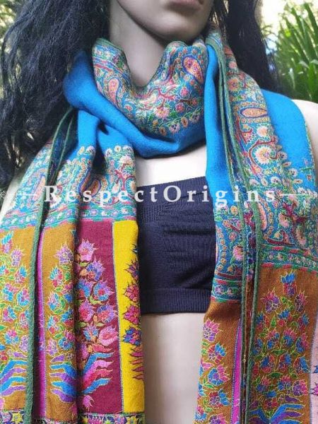 Buy Camelia Pashmina Embroidered Blue Sozni Kashidakari Shawl Jamavar Palla At RespectOriigns.com