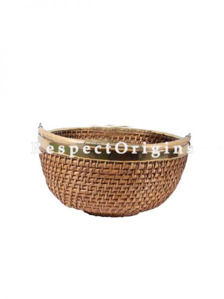 Buy Ecofriendly Hand Braided Round Rattan Cane Planter & Brass Trim and Handle; u602075863_New_db.com