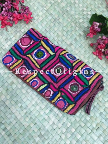 Interesting Passport Holder Zipper Pouch Handcrafted with Tribal Mirrorwork; 8 X 4 Inches; u602075863_New_db.com