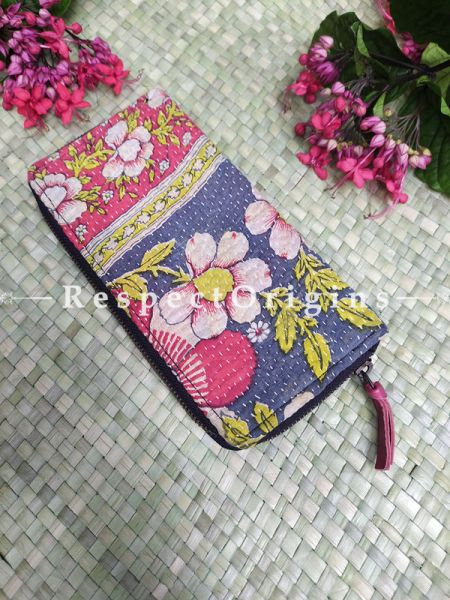Elegant Passport Holder Zipper Pouch Handcrafted with Tribal Mirrorwork; 8 X 4 Inches; u602075863_New_db.com