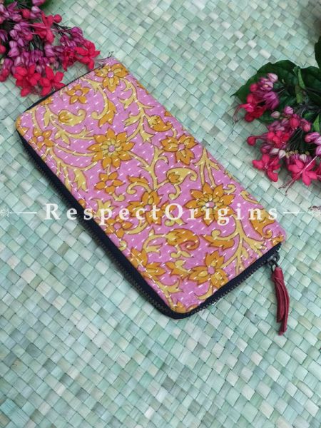 Chic Passport Holder Zipper Pouch Handcrafted with Tribal Mirrorwork; 8 X 4 Inches; u602075863_New_db.com