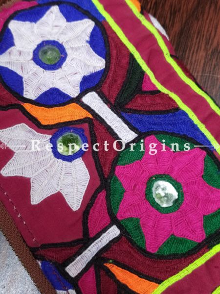 Classy Passport Holder Zipper Pouch Handcrafted with Tribal Mirrorwork; 8 X 4 Inches; u602075863_New_db.com