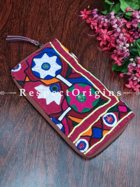 Classy Passport Holder Zipper Pouch Handcrafted with Tribal Mirrorwork; 8 X 4 Inches; u602075863_New_db.com