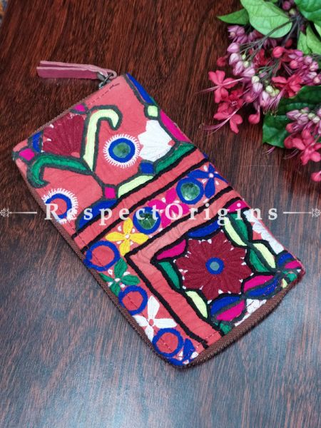 Splendid Passport Holder Zipper Pouch Handcrafted with Tribal Mirrorwork; 8 X 4 Inches; u602075863_New_db.com