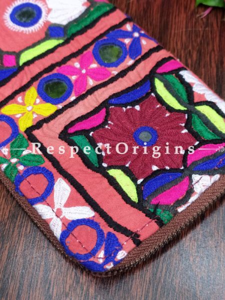 Splendid Passport Holder Zipper Pouch Handcrafted with Tribal Mirrorwork; 8 X 4 Inches; u602075863_New_db.com