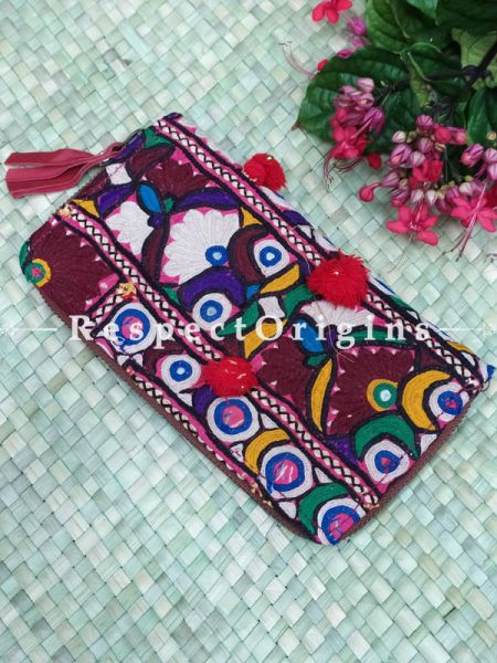 Wonderful Passport Holder Zipper Pouch Handcrafted with Tribal Mirrorwork; 8 X 4 Inches; u602075863_New_db.com