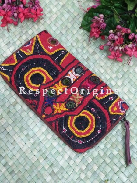 Stunning Passport Holder Zipper Pouch Handcrafted with Tribal Mirrorwork; 8 X 4 Inches; u602075863_New_db.com