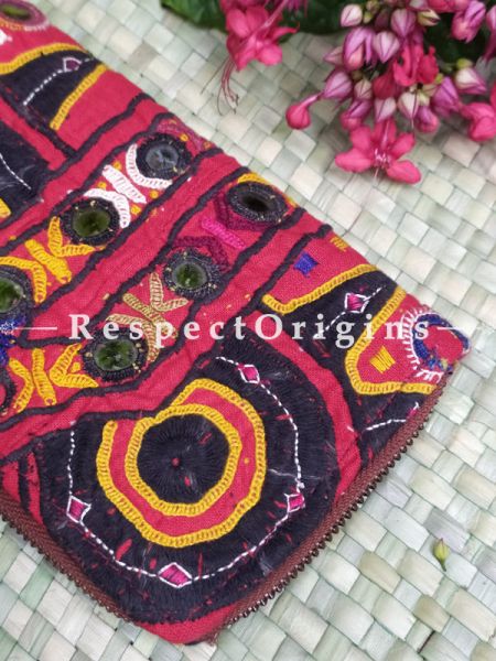 Stunning Passport Holder Zipper Pouch Handcrafted with Tribal Mirrorwork; 8 X 4 Inches; u602075863_New_db.com
