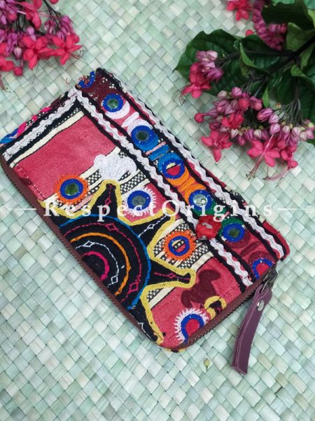 Gorgeous Passport Holder Zipper Pouch Handcrafted with Tribal Mirrorwork; 8 X 4 Inches; u602075863_New_db.com