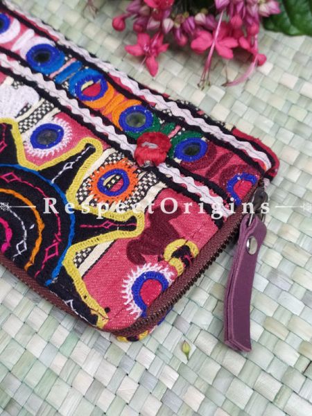 Gorgeous Passport Holder Zipper Pouch Handcrafted with Tribal Mirrorwork; 8 X 4 Inches; u602075863_New_db.com