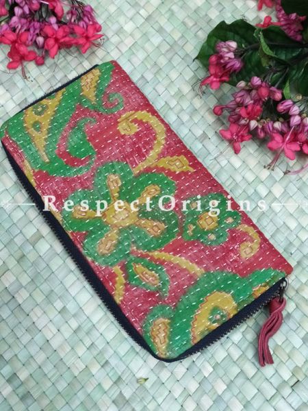 Delightful Passport Holder Zipper Pouch Handcrafted with Tribal Mirrorwork; 8 X 4 Inches; u602075863_New_db.com