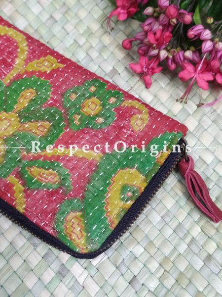 Delightful Passport Holder Zipper Pouch Handcrafted with Tribal Mirrorwork; 8 X 4 Inches; u602075863_New_db.com