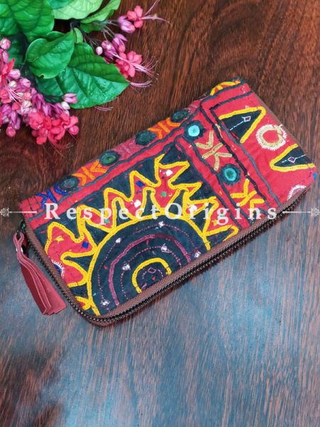 Fascinating Passport Holder Zipper Pouch Handcrafted with Tribal Mirrorwork; 8 X 4 Inches; u602075863_New_db.com