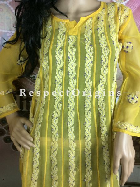 Buy Chikankari Embroidered Georgette Long Kurti; Yellow at com