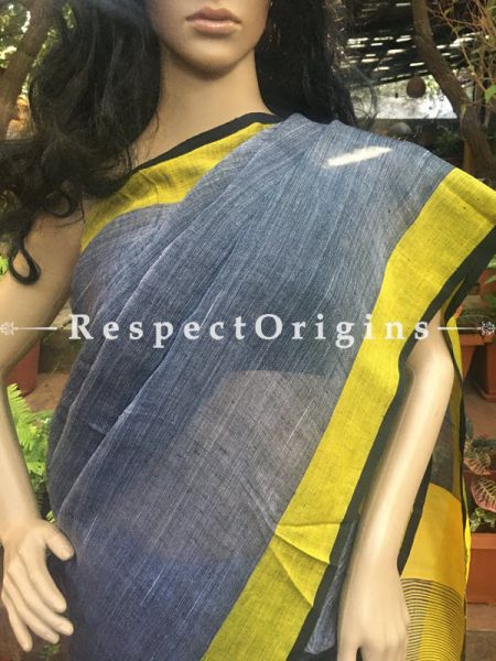 Classy Grey Linen Saree; Yellow Border, u602075863_New_db.com