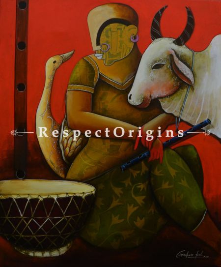 Vertical Art Painting of Conversation 28 ;Acrylic on Canvas; 36in X 42in at u602075863_New_db.com