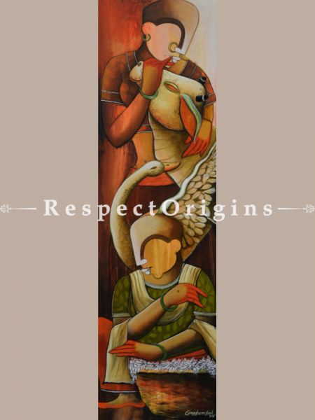 Vertical Art Painting of Conversation 30 ;Acrylic on Canvas; 15in X 60in at u602075863_New_db.com