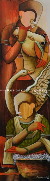 Vertical Art Painting of Conversation 30 ;Acrylic on Canvas; 15in X 60in at u602075863_New_db.com