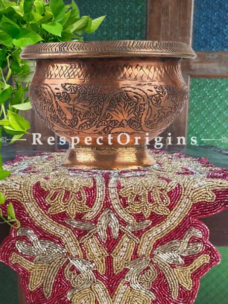 Buy Copper Pot ornate Carved Leafy Pattern On Round Stand At com