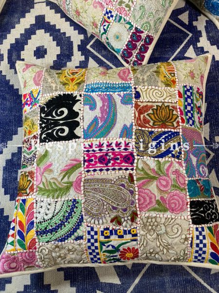 Kambadiya Embroidered Ethnic Throw n Floor Cushion cum Runner Gift Set; White; com