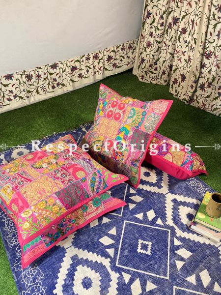 Kambadiya Embroidered Boho Throw n Floor Cushion cum Runner Gift Set; Pink; com