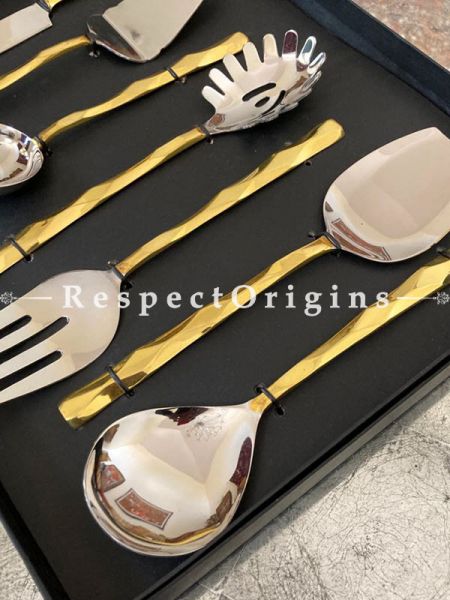 Vintage Styled Set of 7 Serving Cutlery Set; Includes Serving Spoon, Knife, Cake Server and Spaghetti Server; Size-12 Inches; com