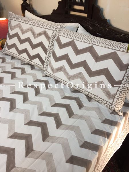 Terah Block Printed High Quality Double Bed Spread 108x90 Inches, Two Pillow shams; 30x20 Inches; com