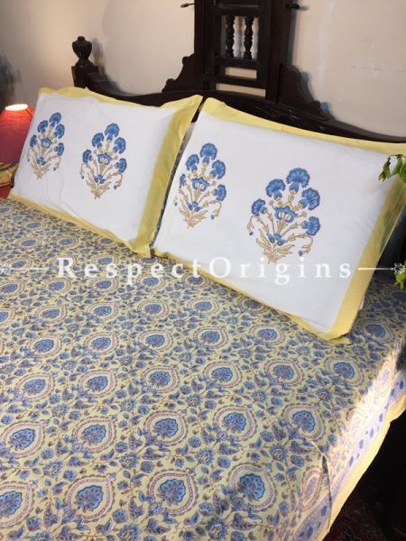 Salome Block Printed High Quality Double Bed Spread 108x90 Inches, Two Pillow shams; 30x20 Inches; com