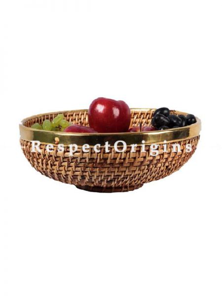 Buy Eco Friendly hand woven Rattan Cane Round Fruit Basket with brass Trim 4x12 inches|u602075863_New_db