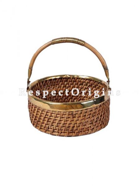 Buy Ecofriendly handwoven Rattan Cane Basket with brass Trim and handle 4x9 inches|u602075863_New_db