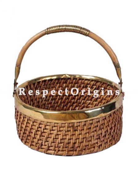 Buy Ecofriendly handwoven Rattan Cane Basket with brass Trim and handle 4x9 inches|u602075863_New_db