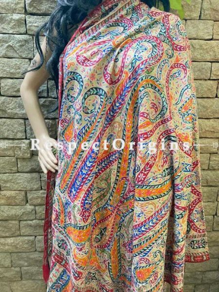 Luxurious Kalamkari Kashmiri Pashmina Paisley Motif Shawl; 74 X 40 Inches.; com