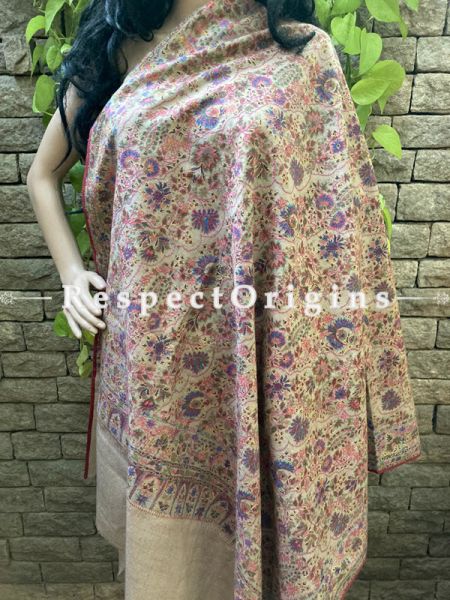 Luxury Fine Kalamkari Kashmiri Pashmina Paisley Motif Shawl; 78 X 30 Inches; com