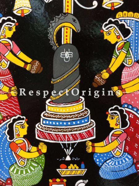 Buy God Shiva Puja; Tikuli Art Hand Painted Square Folk Wall Art; Cardboard; 17x17 in At u602075863_New_db.com