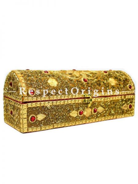 Large Oval Golden & Silver Handcrafted Lightweight Portable Bridal Jewelry Storage & organizer Case Cabinet Armoire; u602075863_New_db