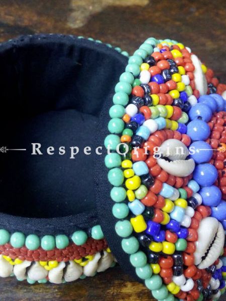 Green, blue and red Jewellery Box With Beads and Sea Shells; Ladakhi Beaded Container; u602075863_New_db.com