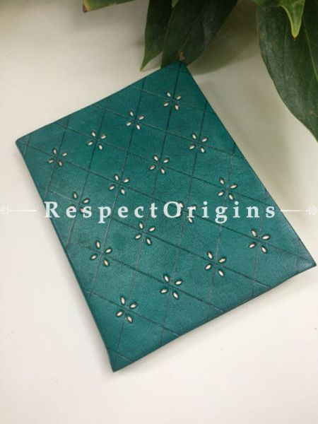 Buy Green Rajasthani Hand Punched Floral Leather Diary At u602075863_New_db.com