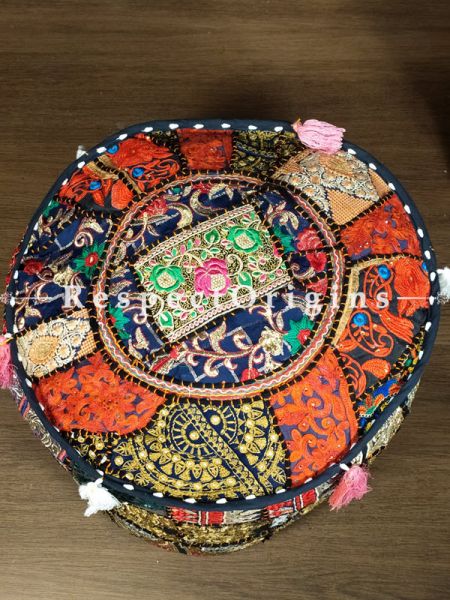 Boho Multi-coloured Patchwork Ottoman Cover; Cotton; 14 x 18 Inches; com