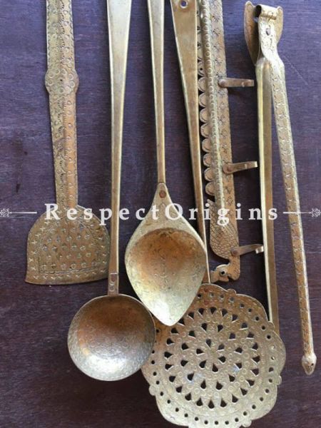 Buy Decorative Ladles; Hammered Brass Kitchen-Ware Five Piece Set With Hanger At com