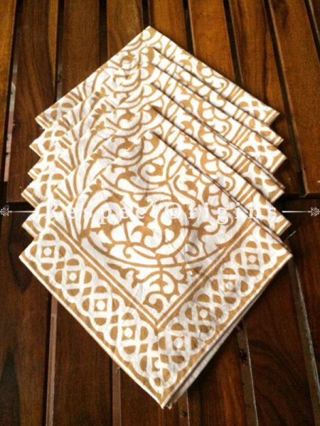 Buy Hand Block Printed Thick Floral Design Cotton Washable Table Mat Set with Runner and Coasters; Brown on White Base At com