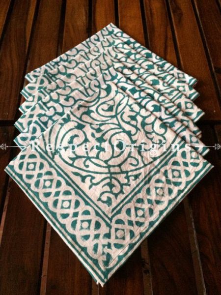 Buy Hand Block Printed Thick Floral Design Cotton Washable Table Mat Set with Runner and Coasters; Green on White Base At com