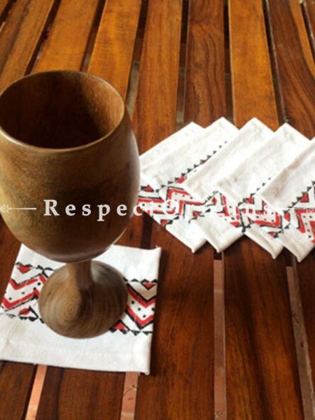 Buy Hand Block Printed Thick Floral Design Cotton Washable Table Mat Set with Runner and Coasters; Red & Green On White Base At com