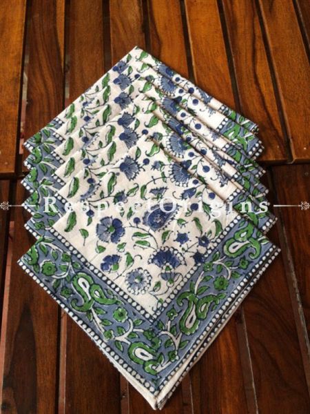 Buy Hand Block Printed Thick Floral Design Cotton Washable Table Mat Set with Runner and Coasters; Blue & Green On Beige Base At com