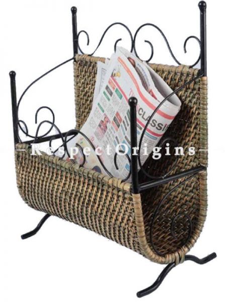 Buy Hand braided Magazine Holder; Rattan Cane with Wrought Iron Accents; u602075863_New_db.com